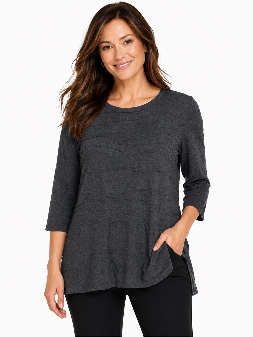 august silk Gray 3/4 sleeve tunic blouse, Size M